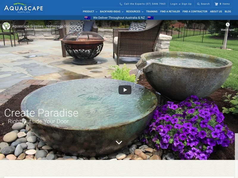 Aquascape Supplies homepage design