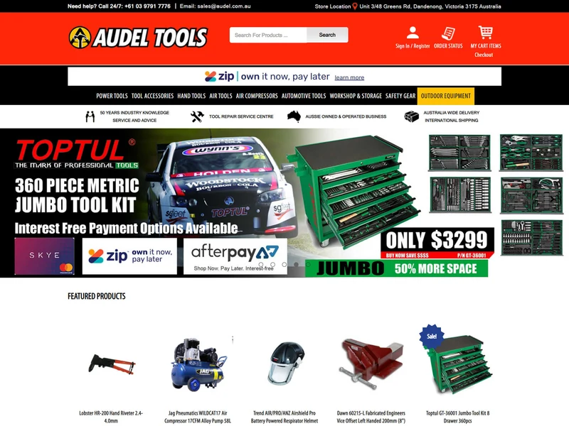 Audel Tools homepage design
