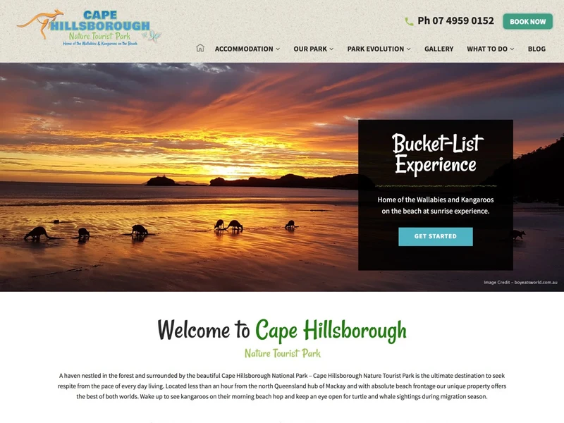 Cape Hillsborough Resort homepage design