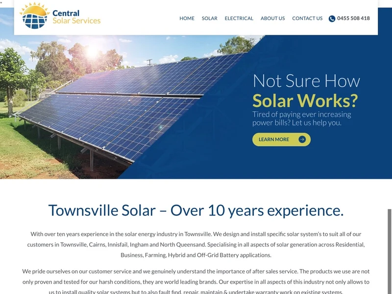 Central Solar Services homepage design