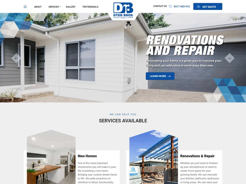 Dyer Bros Constructions homepage design