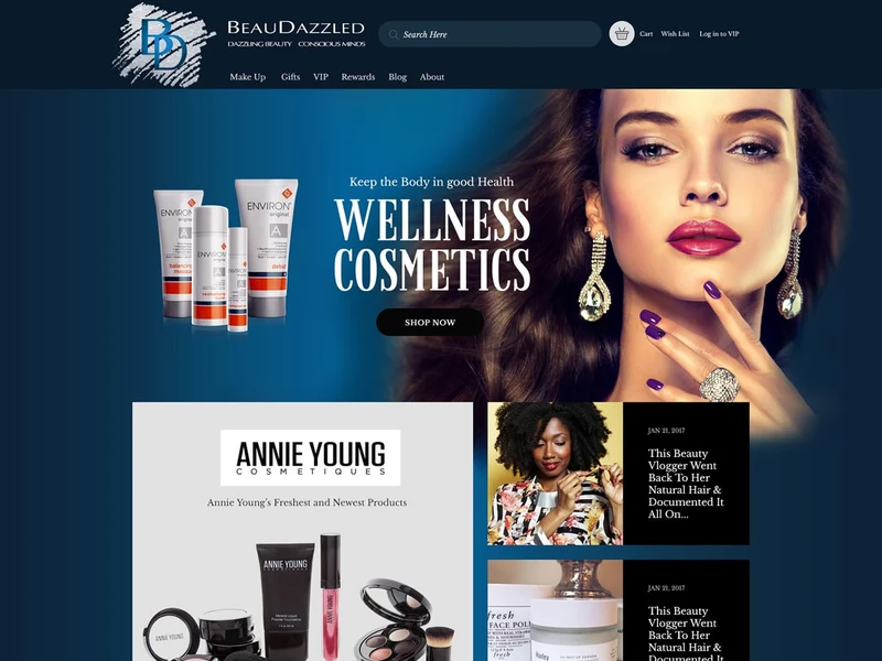 BeauDazzled Cosmetics homepage design
