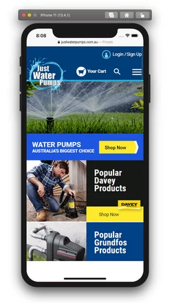 Just Water Pumps mobile design