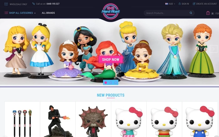 Nerd Alert Collectables homepage design