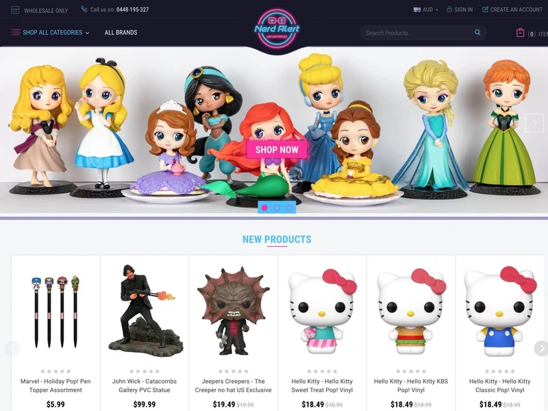 Nerd Alert Collectables homepage design