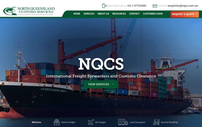 NQ Customs Services homepage design