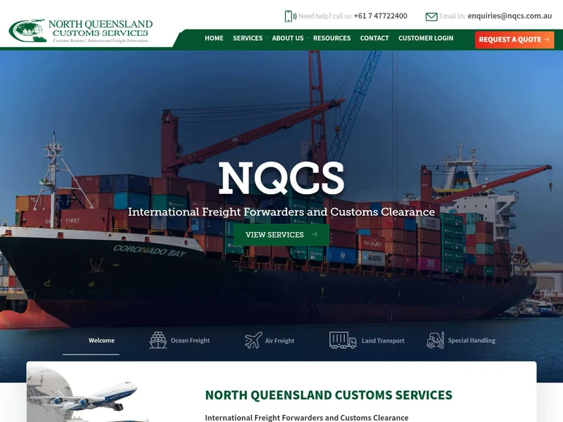 NQ Customs Services homepage design