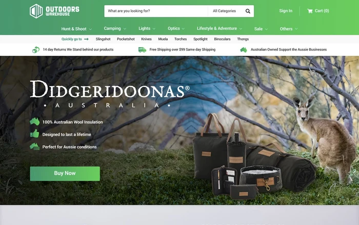 Outdoors Warehouse homepage design