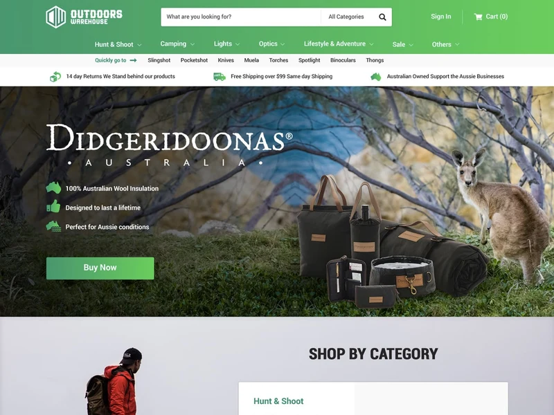 Outdoors Warehouse homepage design