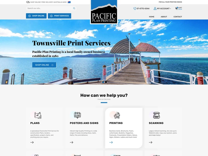 Pacific Plan Printing homepage design