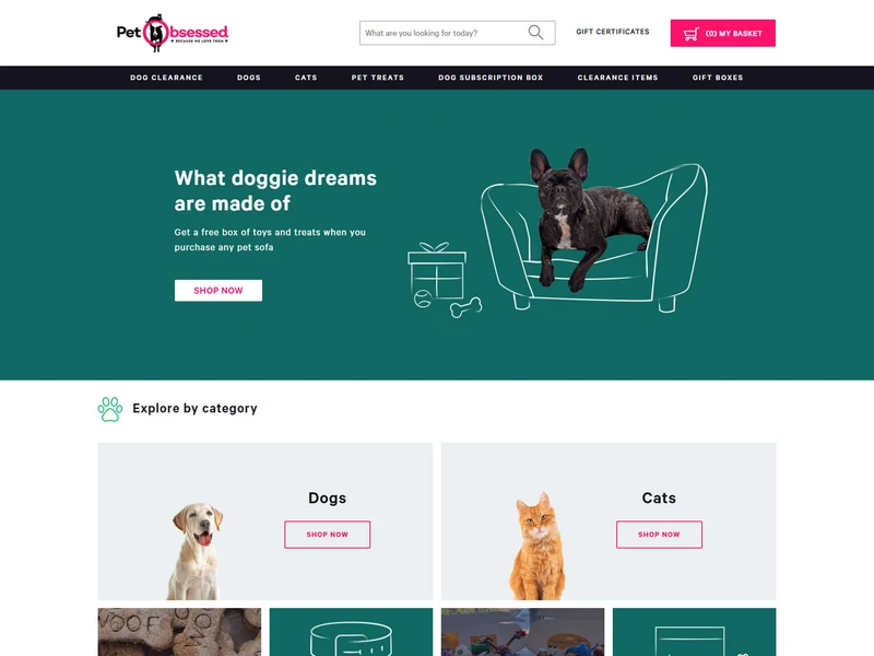 Pet Obsessed homepage design