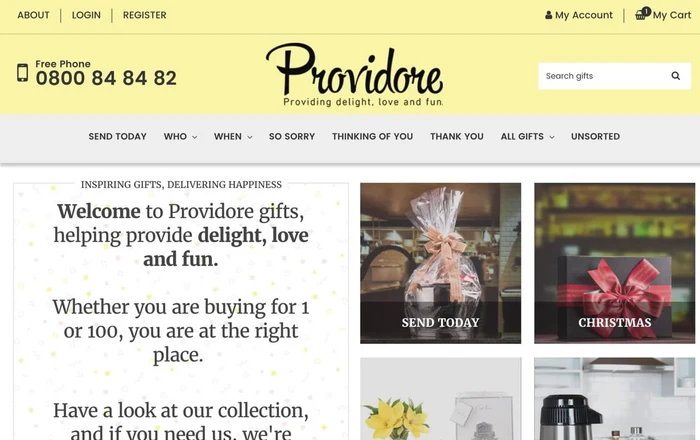Providore Gifts homepage design