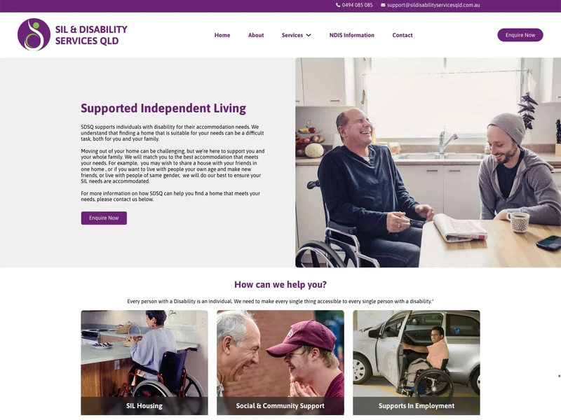 SIL Disability Services QLD homepage design