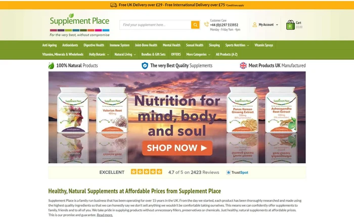 Supplement Place homepage design