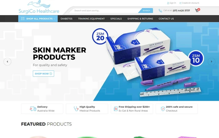 SurgiCo Healthcare homepage design