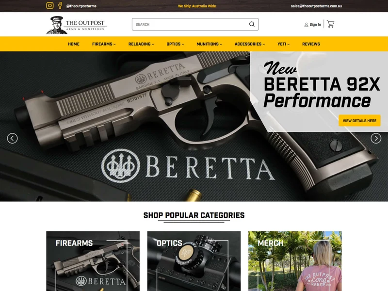 The Outpost Arms homepage design