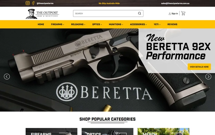 The Outpost Arms homepage design