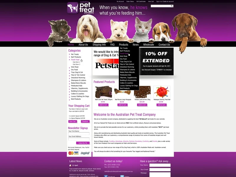 Australian Pet Treat Company homepage design