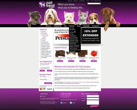Australian Pet Treat Company homepage design