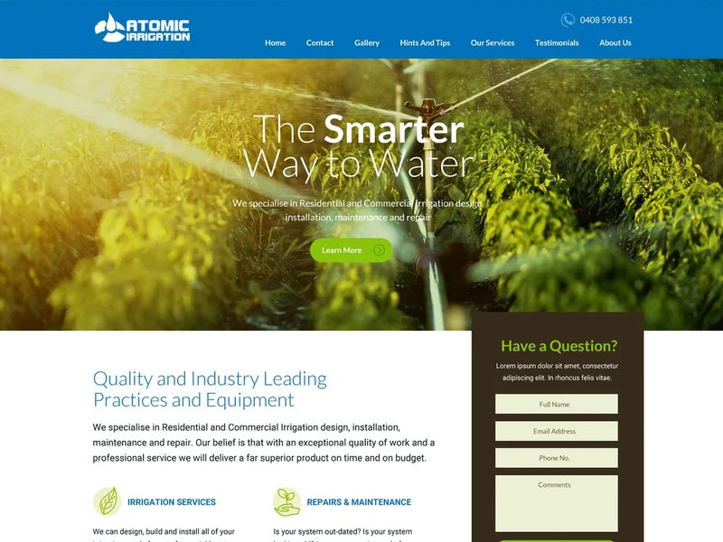 Atomic Irrigation homepage design