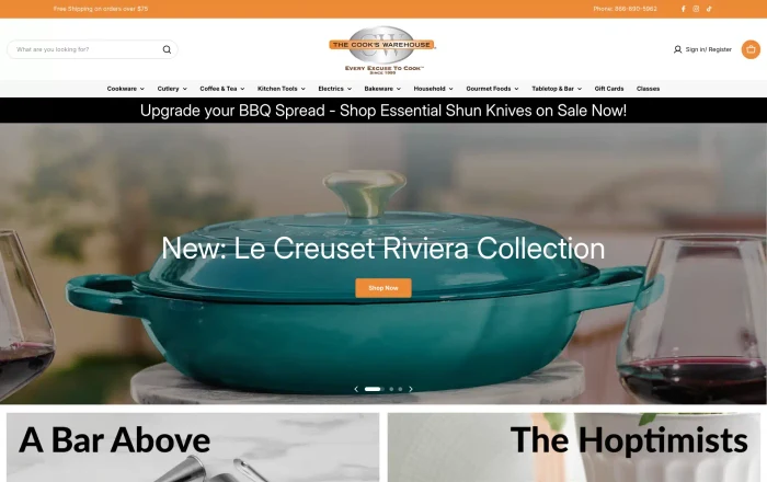 Full desktop homepage design for the Cooks Warehouse Shopify store