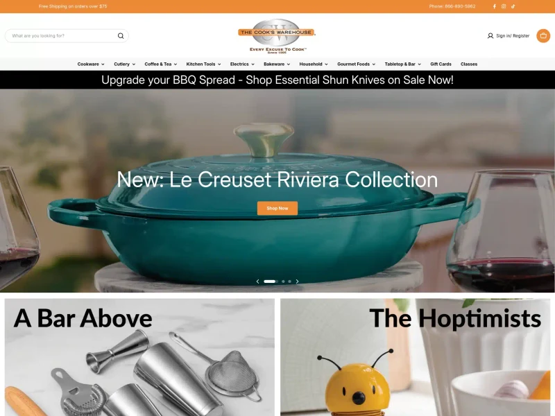 Full desktop homepage design for the Cooks Warehouse Shopify store