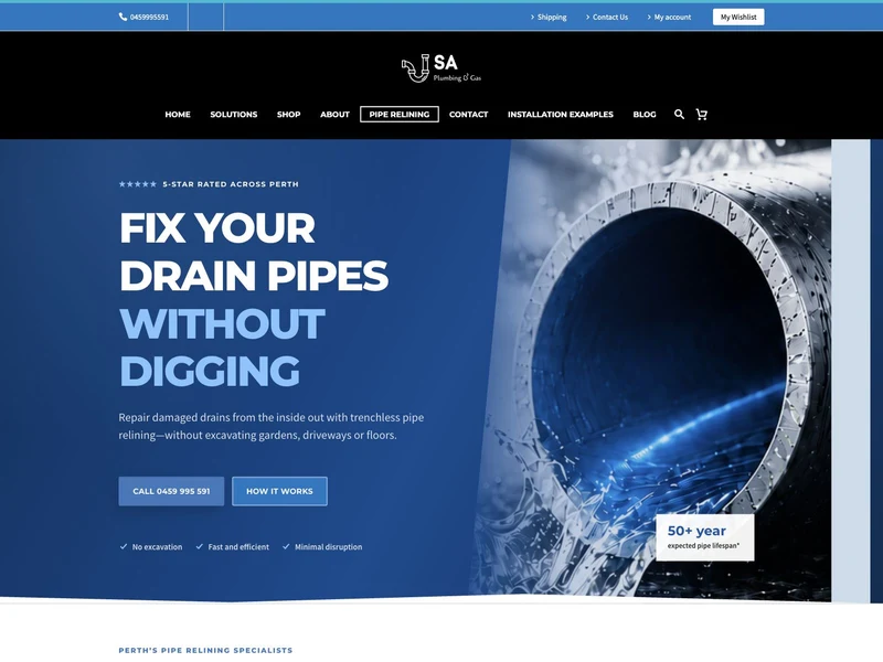 JSA Plumbing & Gas pipe relining landing page design