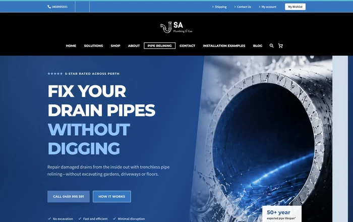 JSA Plumbing & Gas pipe relining landing page design