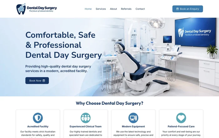 Dental Day Surgery homepage design in development