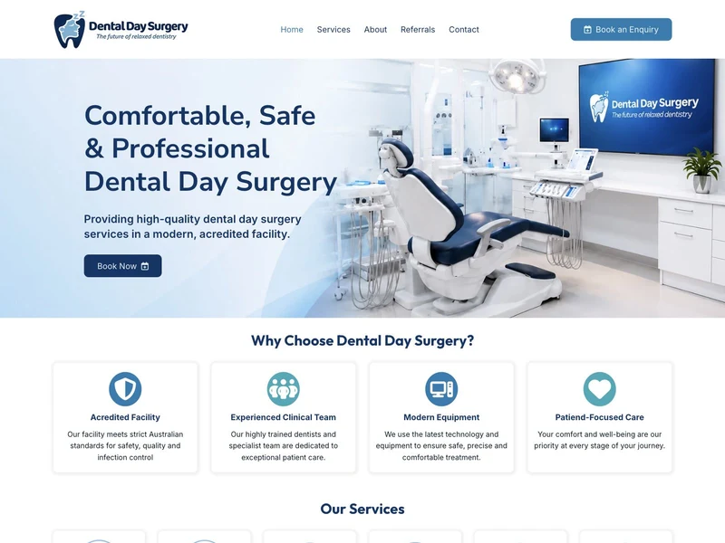 Dental Day Surgery homepage design in development