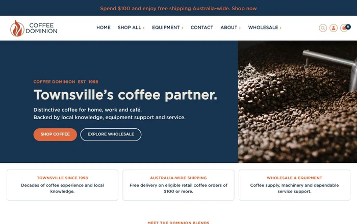 Full desktop homepage design for Coffee Dominion