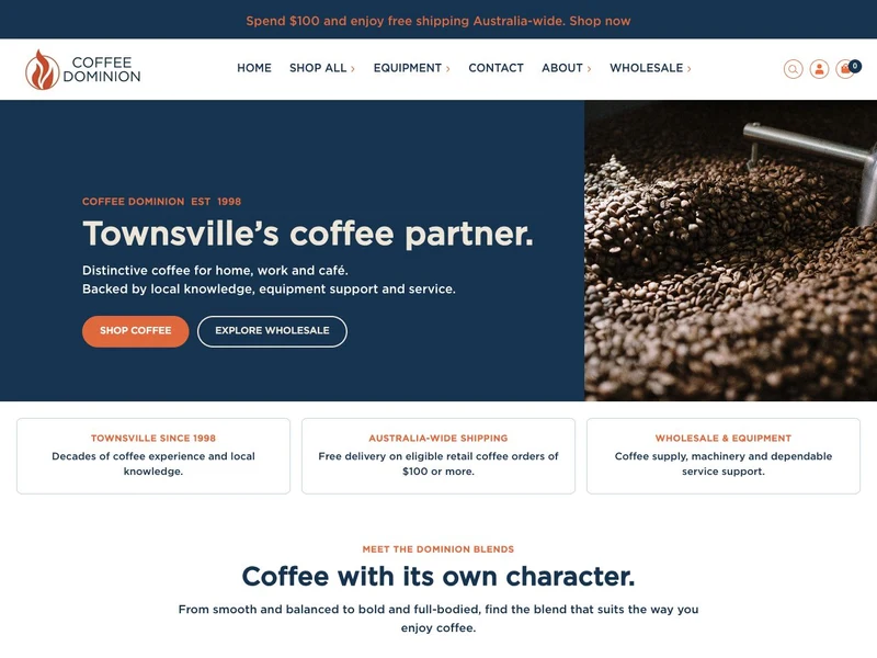 Full desktop homepage design for Coffee Dominion