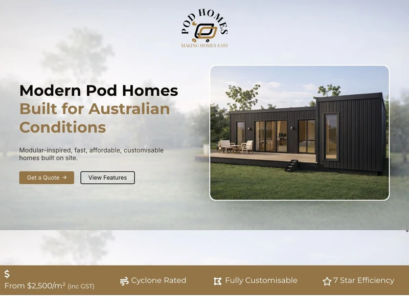 Pod Homes homepage design
