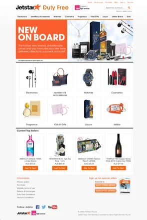 Jetstar Duty Free homepage design