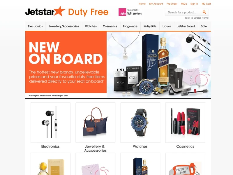Jetstar Duty Free homepage design