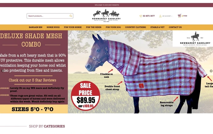 Earlier Newmarket Saddlery website design before the completed Shopify migration