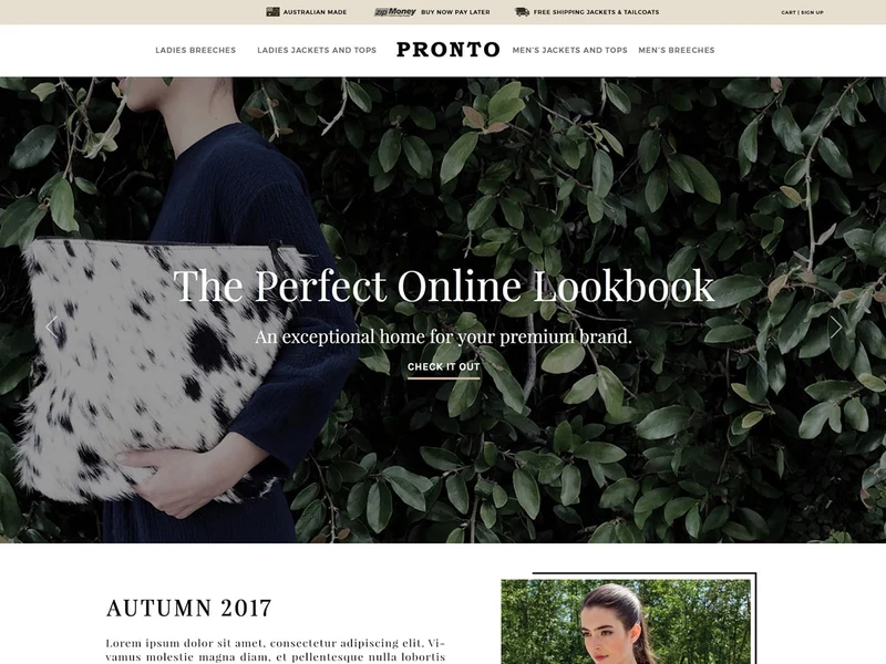 Pronto Equestrian homepage design