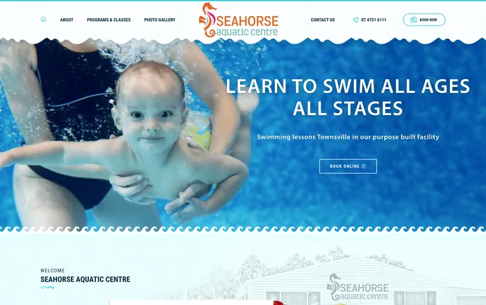 Seahorse Aquatic centre homepage design