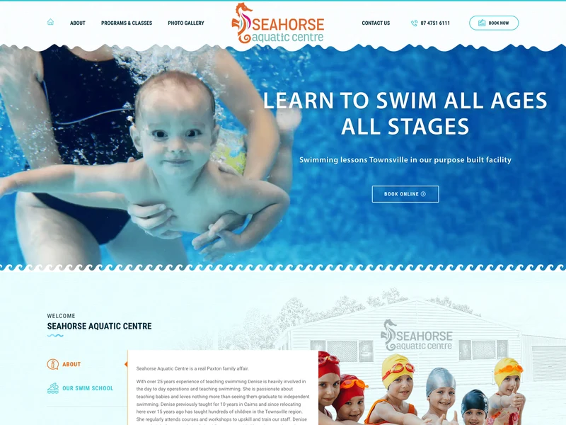 Seahorse Aquatic centre homepage design