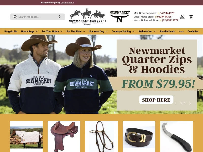 Newmarket Saddlery live Shopify homepage following the completed migration
