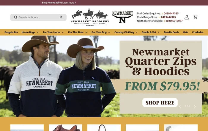 Newmarket Saddlery live Shopify homepage following the completed migration