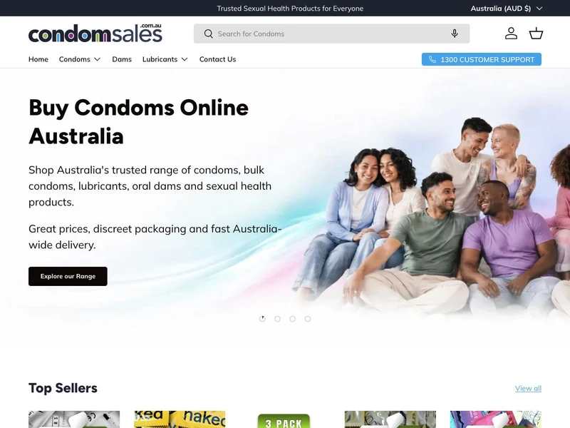 Full desktop homepage design for the live Condom Sales Shopify store