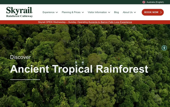 Full desktop homepage design for Skyrail Rainforest Cableway