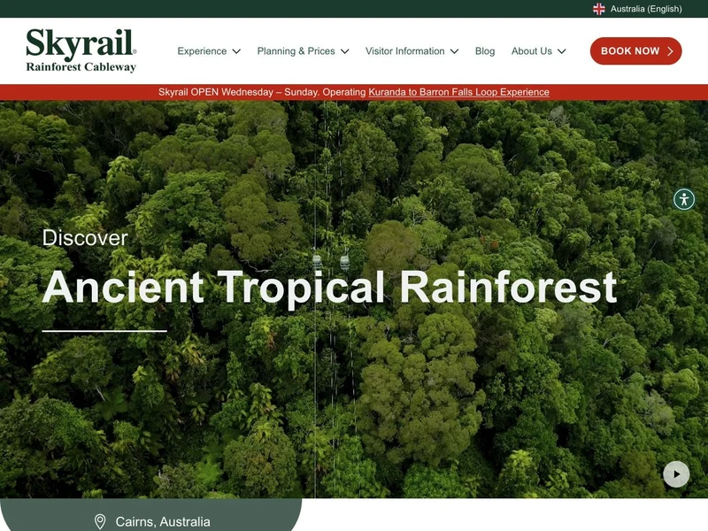 Full desktop homepage design for Skyrail Rainforest Cableway