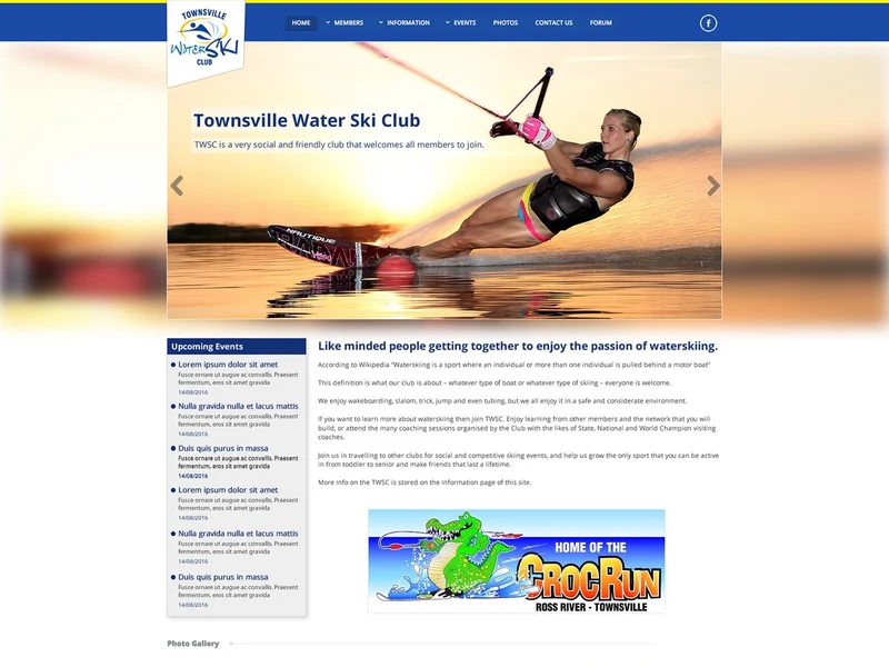 Townsville Water Ski Club homepage design
